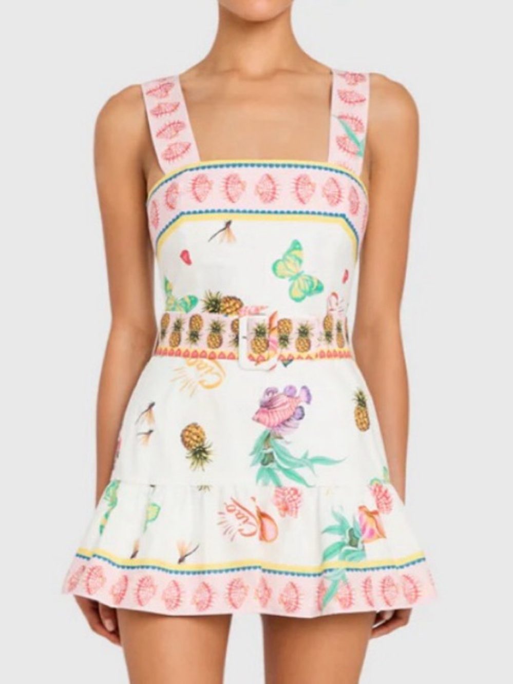 Amanda Uprichard Lena Belted Skort Romper in Postcard Print. NWT! Size M